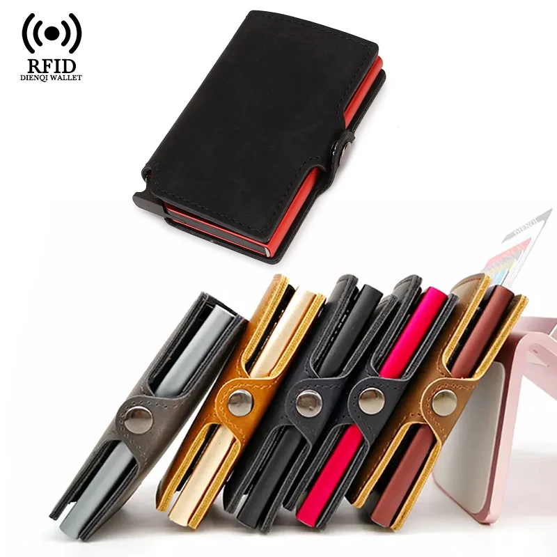 Index Card Holder - ที่ใส่บัตรธุรกิจแบบบาง กระเป๋าสตางค์ผู้ชาย โลหะ ป้องกัน RFID กระเป๋าสตางค์อัจฉริยะแบบพับสามตอน